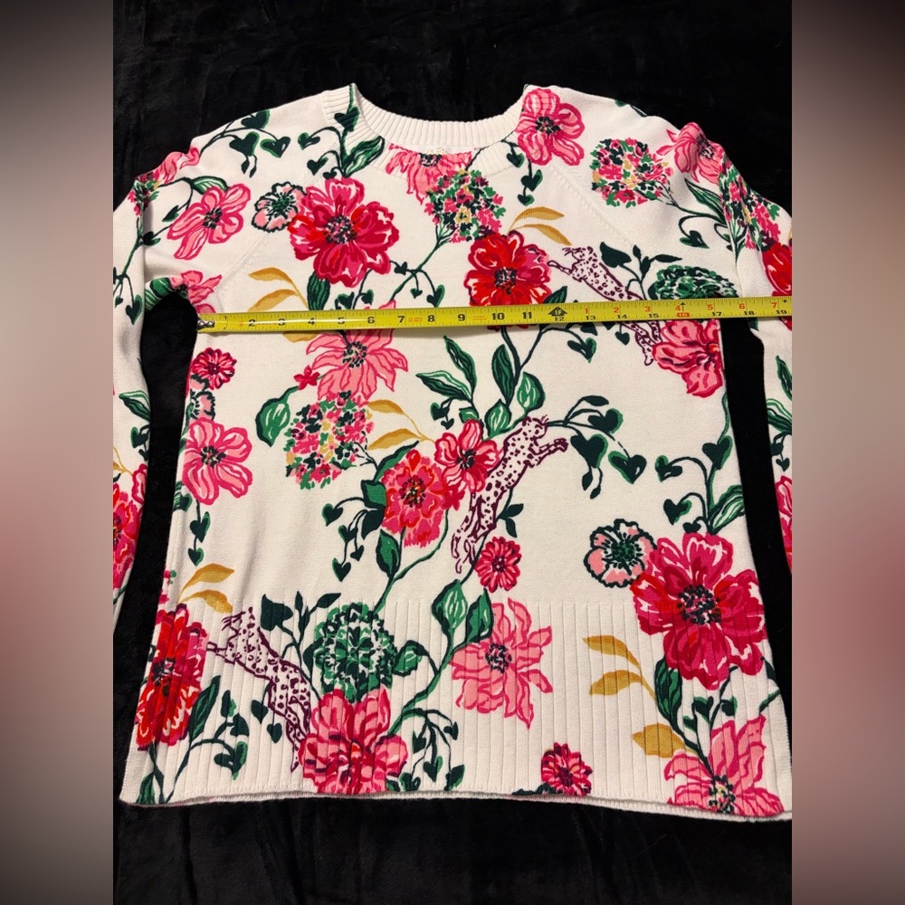 Lilly Pulitzer Lightweight Print Crew Neck Sweater XS Cotton Blend White Red - Picture 3 of 5